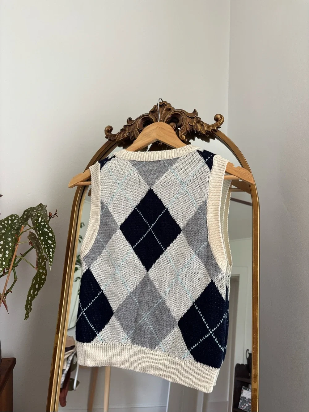 Argyle Knit Button-Front Sweater Vest